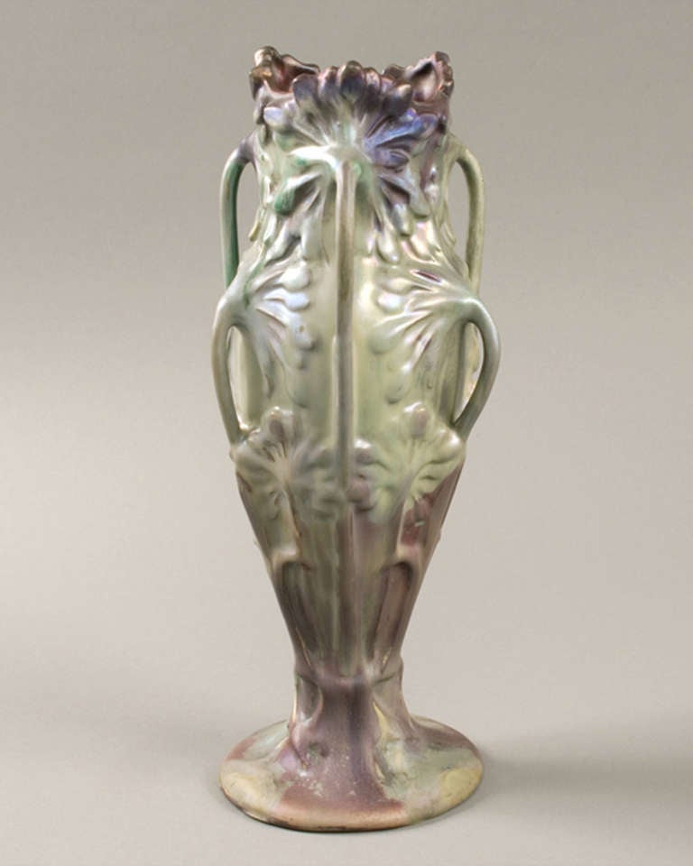A French Art Nouveau iridescent glazed ceramic 