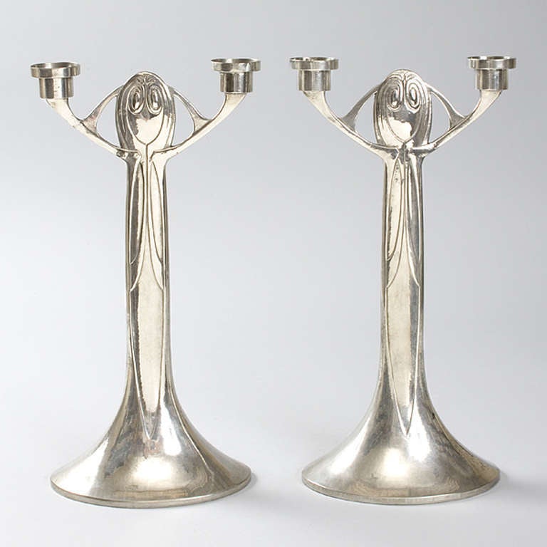 Joseph Maria Olbrich Pair of Art Nouveau Candlesticks