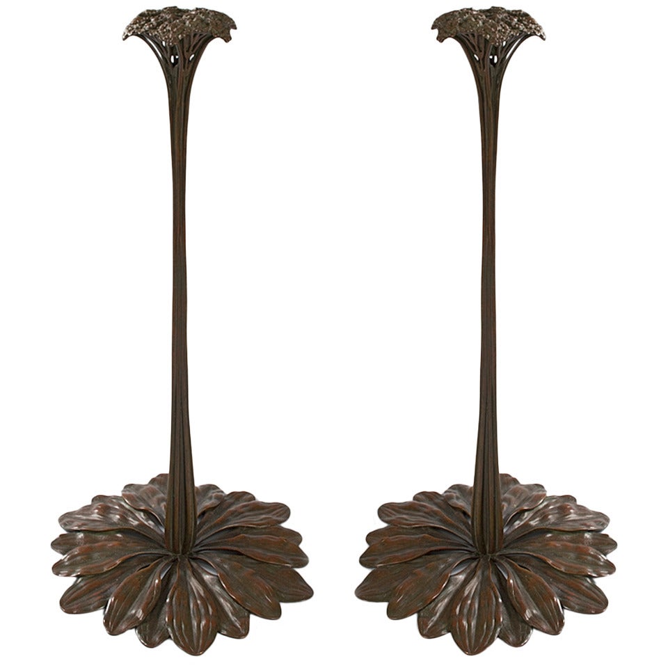 Tiffany Studios Bronze "Saxifrage" Candlesticks