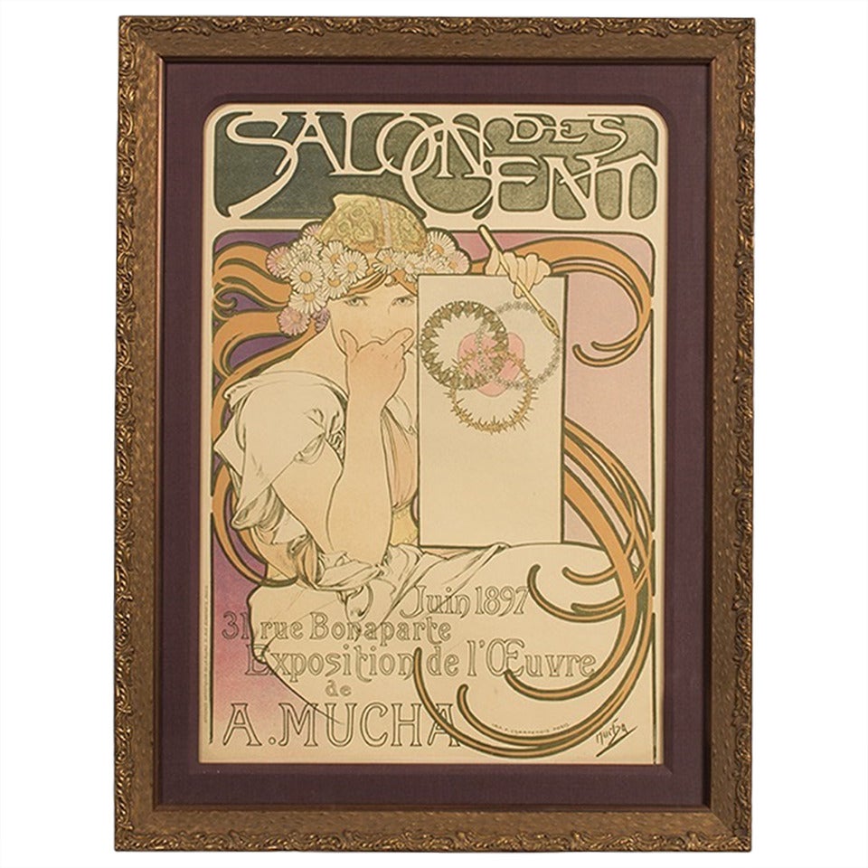 Alphone Mucha French Art Nouveau Lithograph “Salons des Cent”