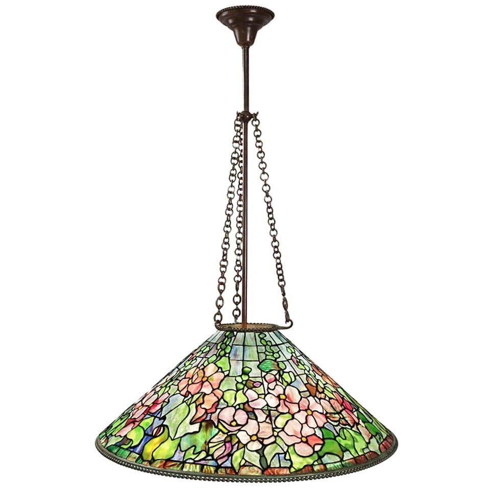 Tiffany Studios New York Glass and Bronze “Hollyhock” Chandelier