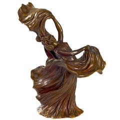 Beleuchtete Bronzeskulptur Loïe Fuller von Clara Peffer