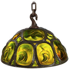 Tiffany Studios Green Opalescent  "Turtleback" Tile Chandelier