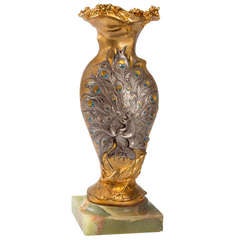 Louchet French Art Nouveau Bronze "Peacock" Vase