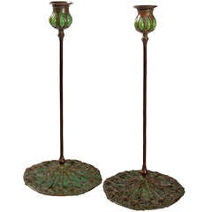 Antique Tiffany Studios New York "Queen Anne's Lace" Candlesticks