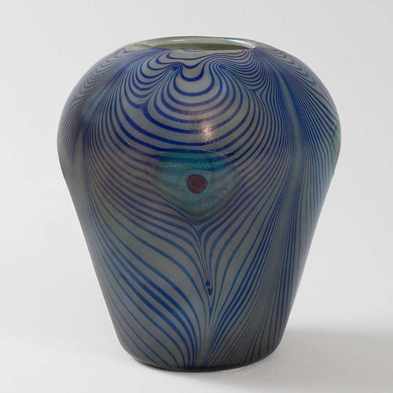 Tiffany Studios New York, Glass Peacock Vase For Sale at 1stDibs