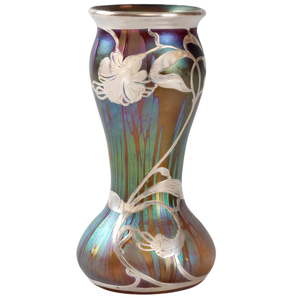 Loetz Jugendstil Silver Overlay Vase