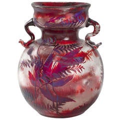 Emile Gallé Art Nouveau Opalescent Cameo Glass Handled Vase 7