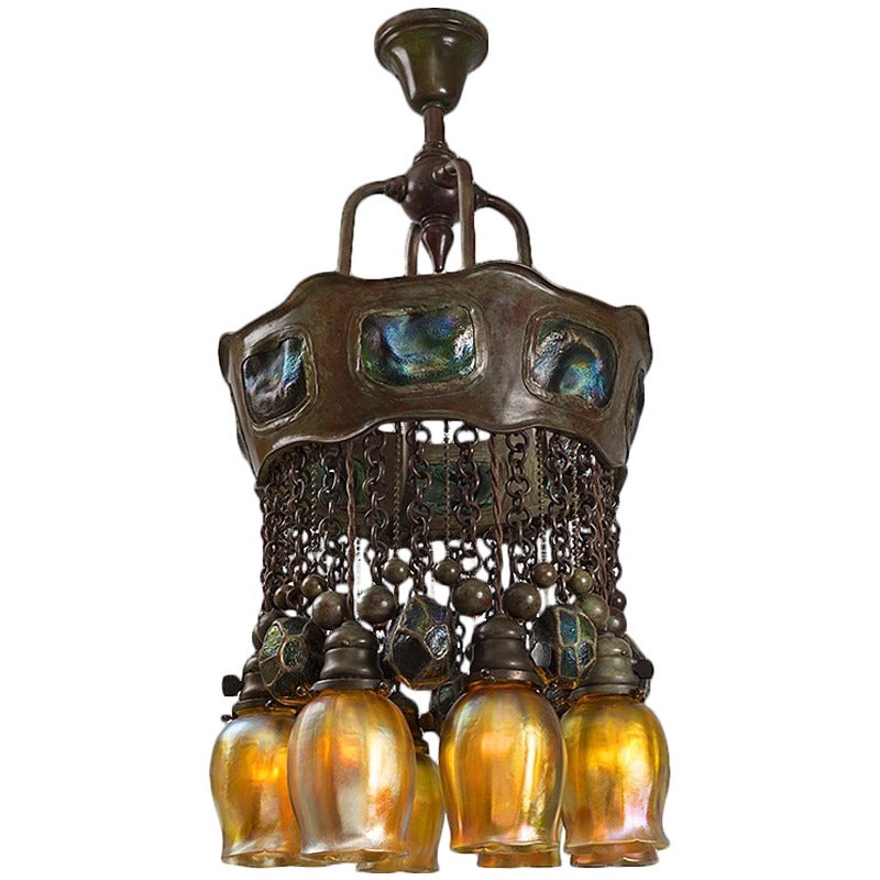 Tiffany Studios Green "Turtleback" Tile Chandelier