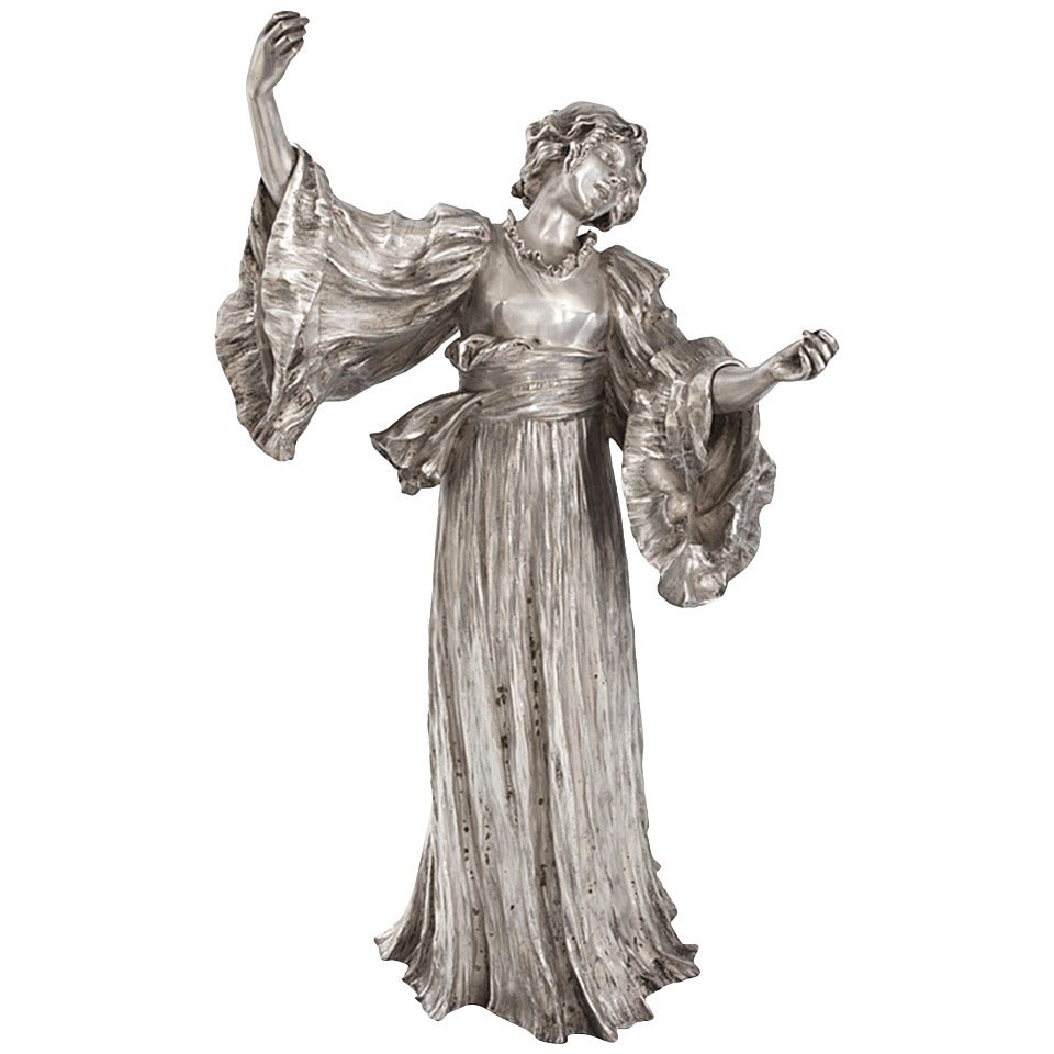 Agathon Léonard "Danseuse Chantant" Silvered Bronze Figural Sculpture