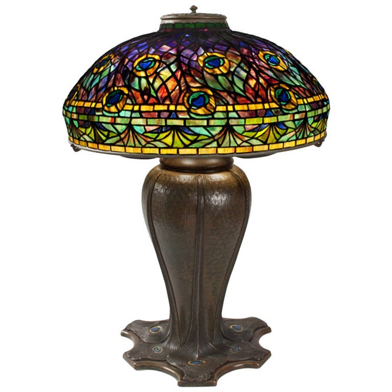 Antique tiffany peacock sale lamp