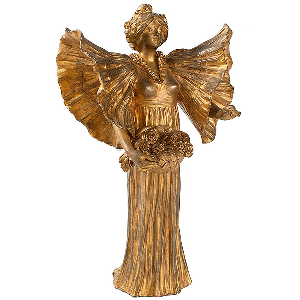 Wante French Art Nouveau Gilt Bronze Sculpture