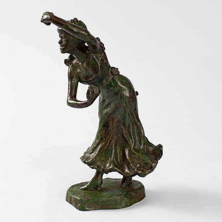 Patinated Rupert Carabin Bronze Figural Castanets Dancer