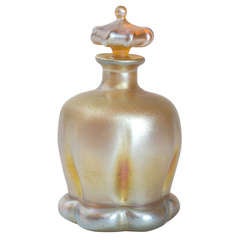 Antique Tiffany Studios New York Iridescent Golden Favrile Glass Perfume Bottle