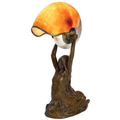 Antique Tiffany Studios New York "Nautilus" Table Lamp with "Mermaid" Base by Gudebrod