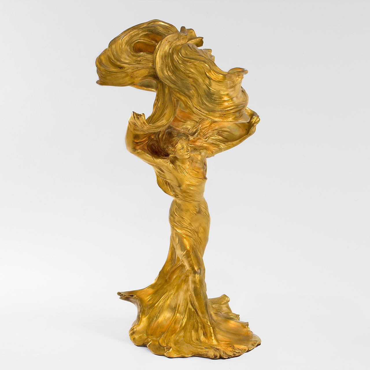 Raoul Larche French Art Nouveau Gilt Bronze Lighted Sculpture of Loïe Fuller