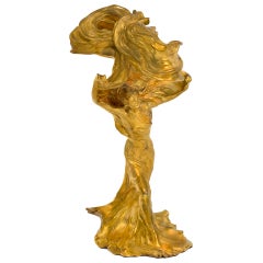 Raoul Larche French Art Nouveau Gilt Bronze Lighted Sculpture of Loïe Fuller