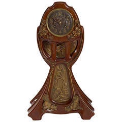 École de Nancy "Nasturtiums" Mahogany Clock