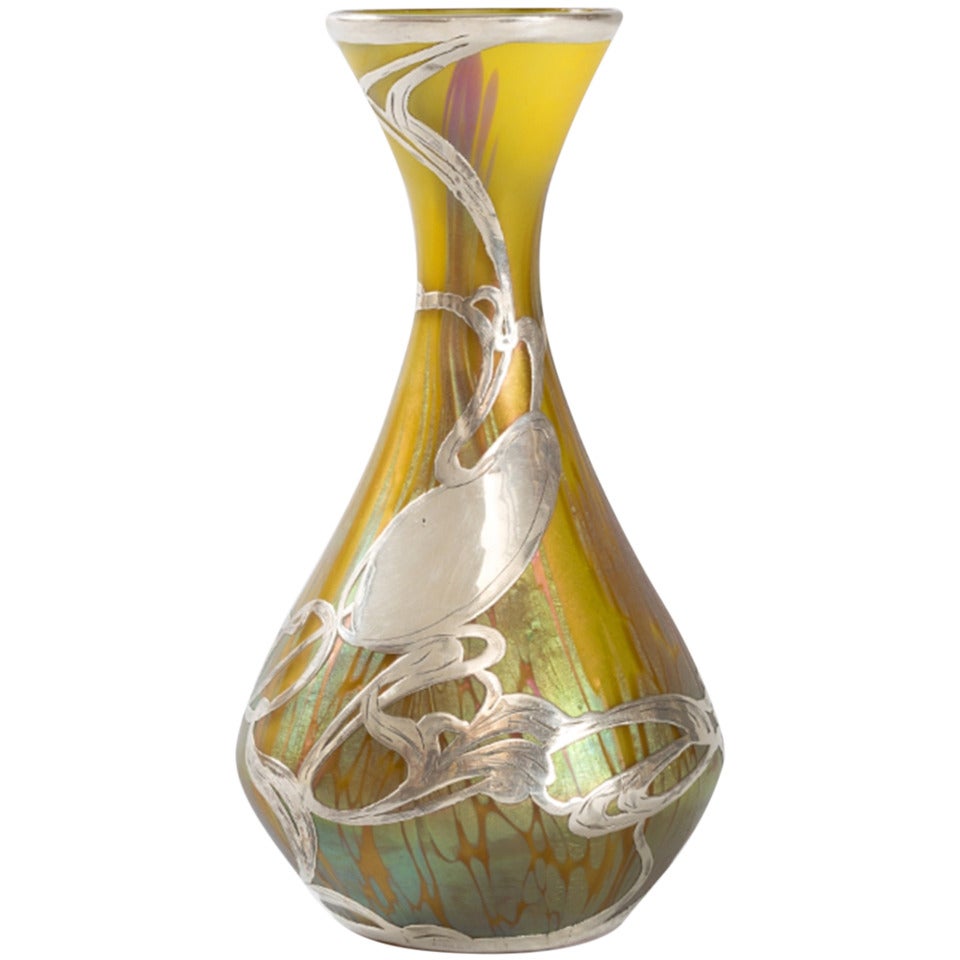 Loetz Jugendstil Glass and Silver Overlay Vase