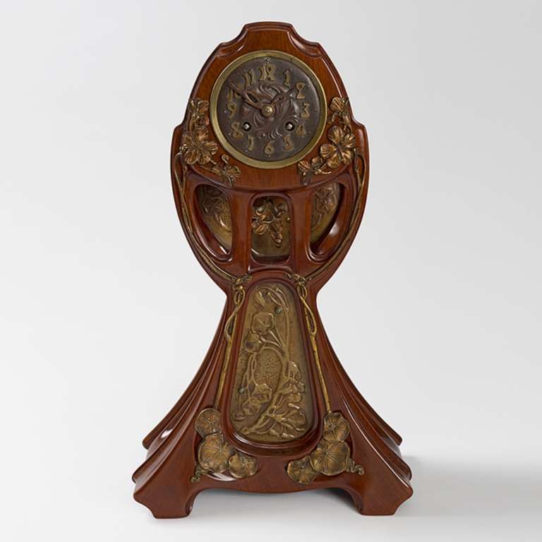 École de Nancy "Nasturtiums" Mahogany Clock