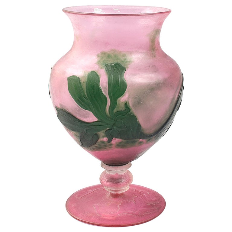 Daum French Art Nouveau Cameo Glass Vase For Sale