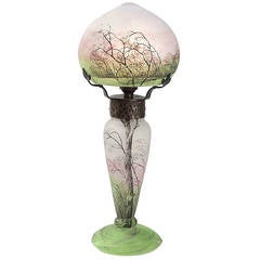 Daum Nancy French Art Nouveau Cameo Glass “Rain Scene” Lamp