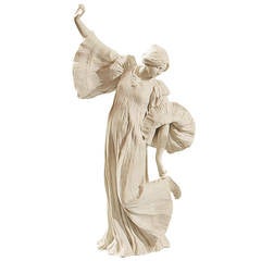 Agathon Léonard Sculpture française en céramique biscuit "Danseuse Au Cothurne"