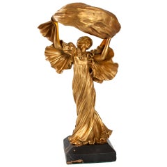 Ernest Wante French Art Nouveau Lighted Bronze Sculpture