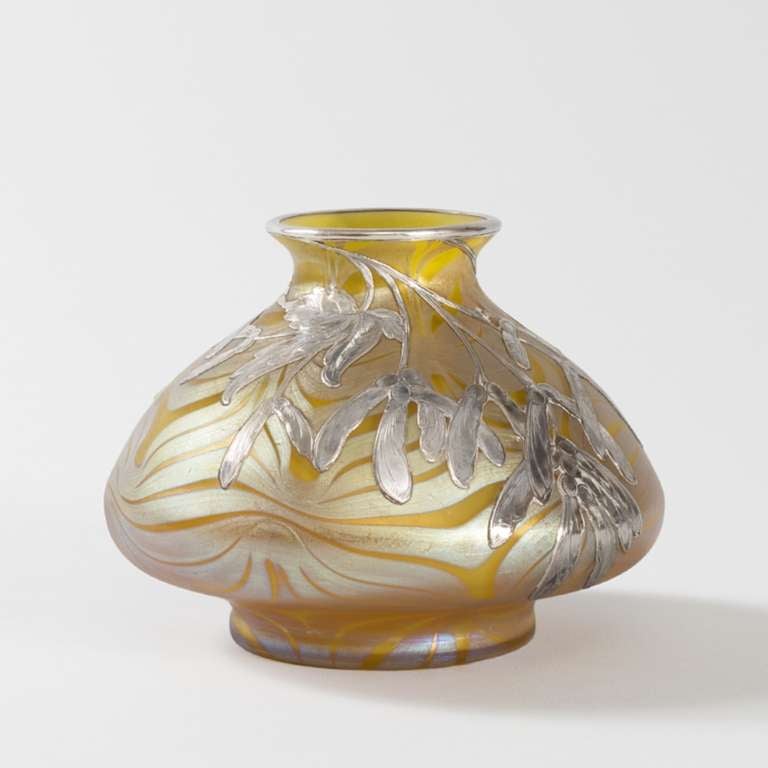 Loetz Jugendstil IIridescent Glass and Silver Overlay Vase