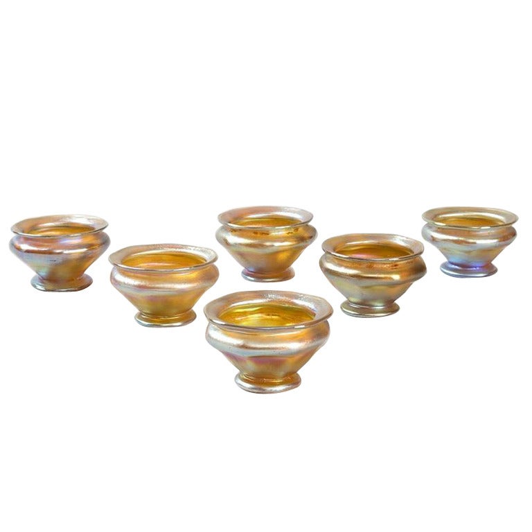 Tiffany Studios New York Golden Iridescent Glass Salt Dishes