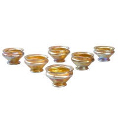 Antique Tiffany Studios New York Golden Iridescent Glass Salt Dishes