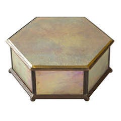 Tiffany Studios Favrile Glass and Gilt Bronze Hexagonal Box