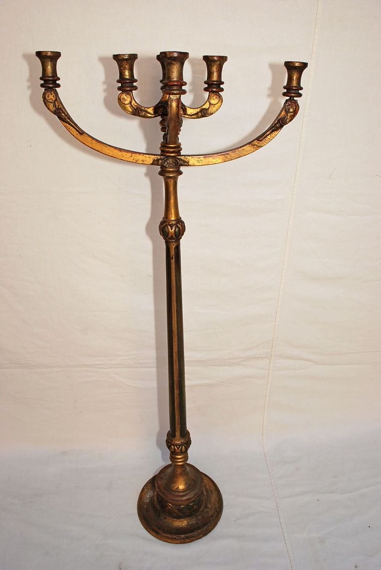 a very nice and rare 19 th century Italian floor candelabra, the color and the patina is so much nicer in person, as you can see on one picture, one level is movable, and on the third picture you get an idea of the true color

ALL SALES ARE FINAL,