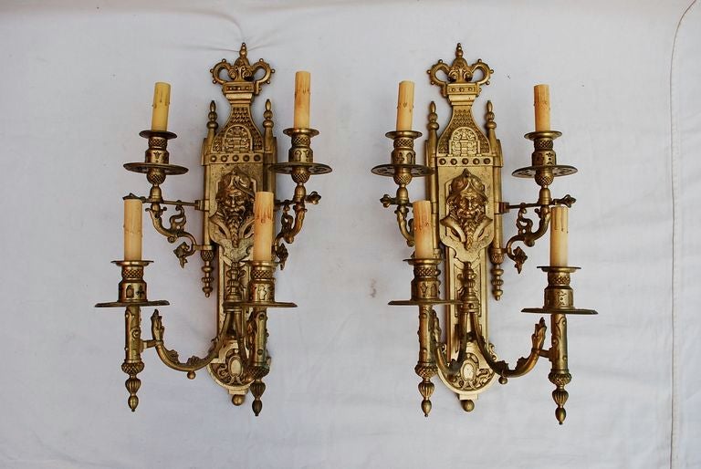 Very large pair of antique French sconces