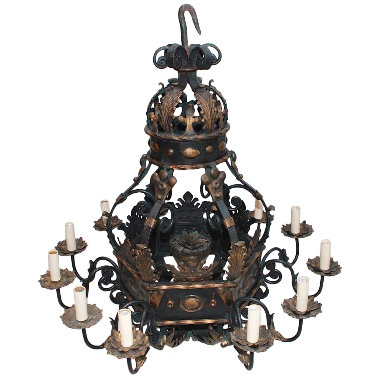 Very Large and Rare French 1930 Wrought Iron Chandelier