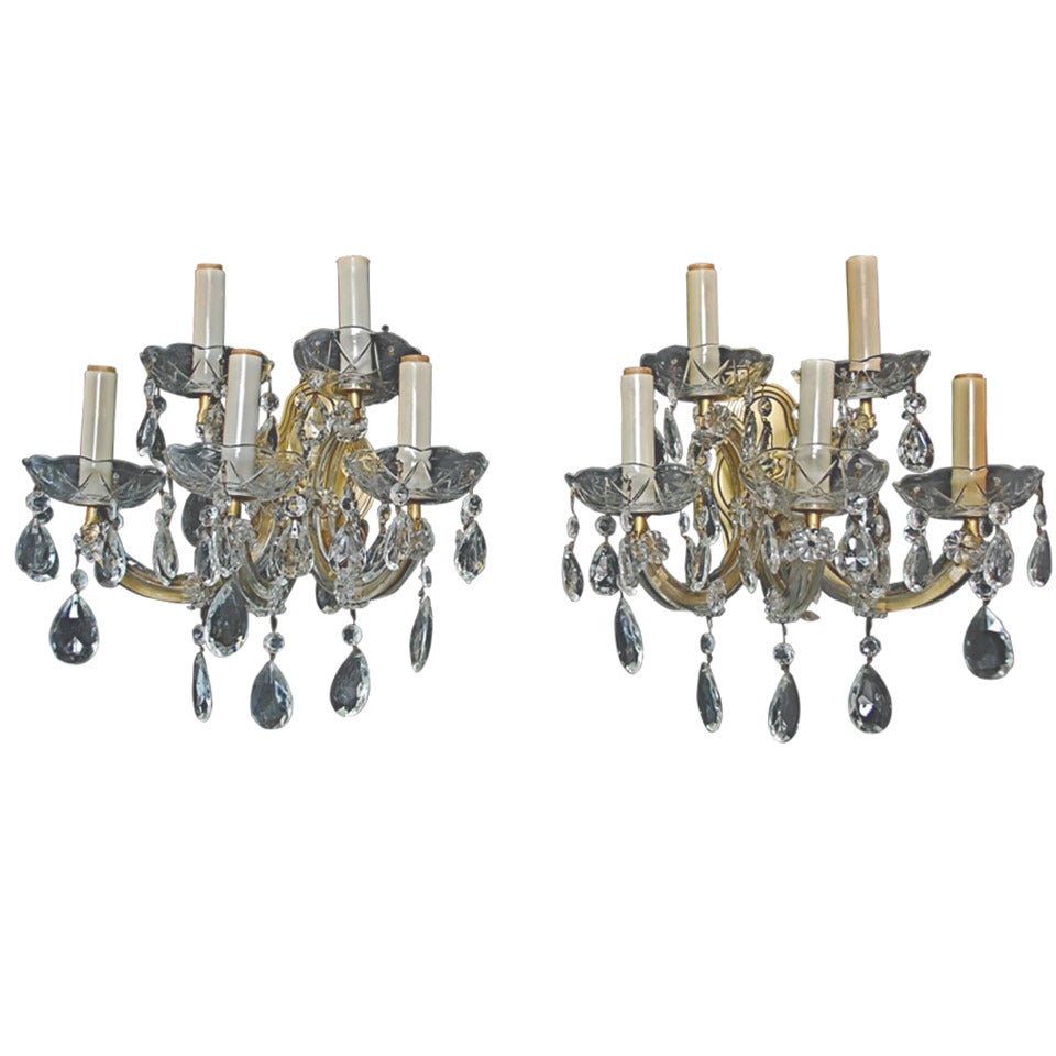 Antique Pair of 1940  Glass Sconces  Mary Antoinette Style For Sale
