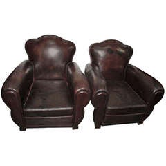 Pair Of French 1930 Leather Club Chairs