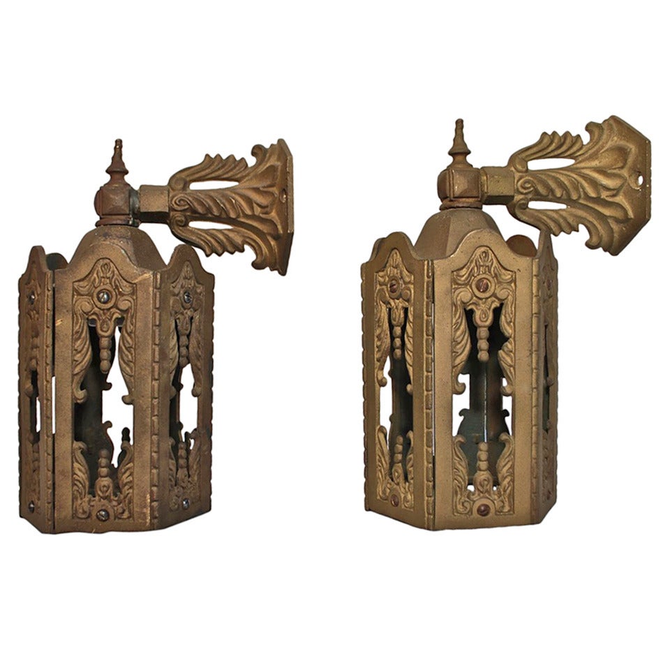 Antique Pair Of Cast Iron Outdoor Sconces