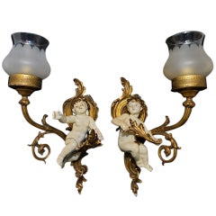 Rare set of five  French 1930's  Cupid Sconces