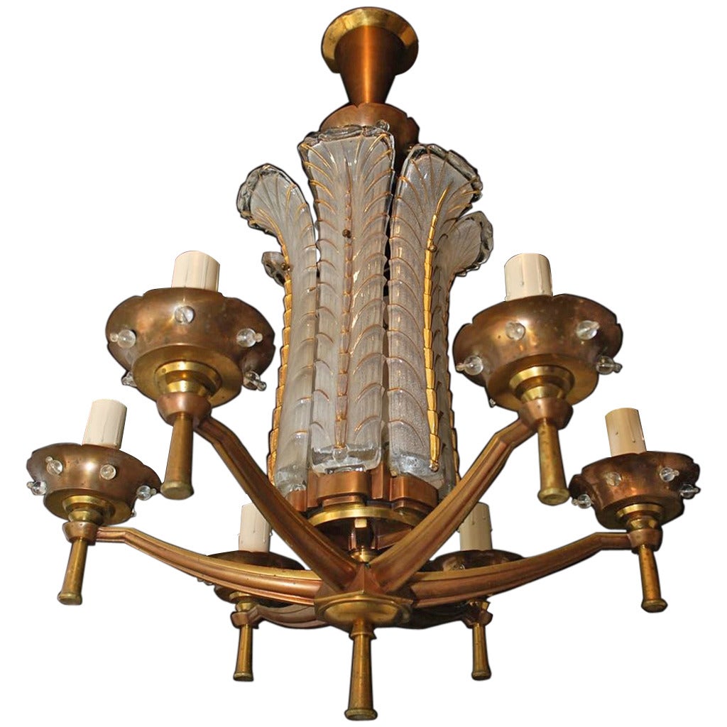 French Art Deco Bronze Chandelier, Signed Ezan at 1stDibs art deco