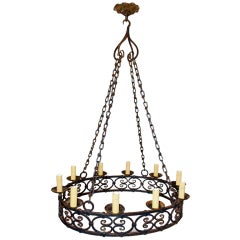Large Antique French Wrought Iron Chandelier