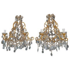 Large Antique  pair of french beaded sconces
