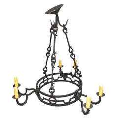 Antique large french 1920 Hand made wrought iron chandelier