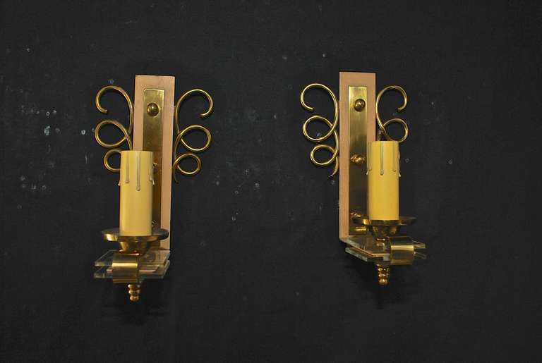 Mid-Century Modern Elegant pair of  Sconces by Jules Leleu For Sale