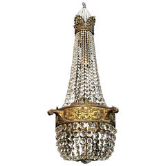 Antique Beautiful Large French 1920 Neoclassical or Empire Bronze and Crystal Chandelier
