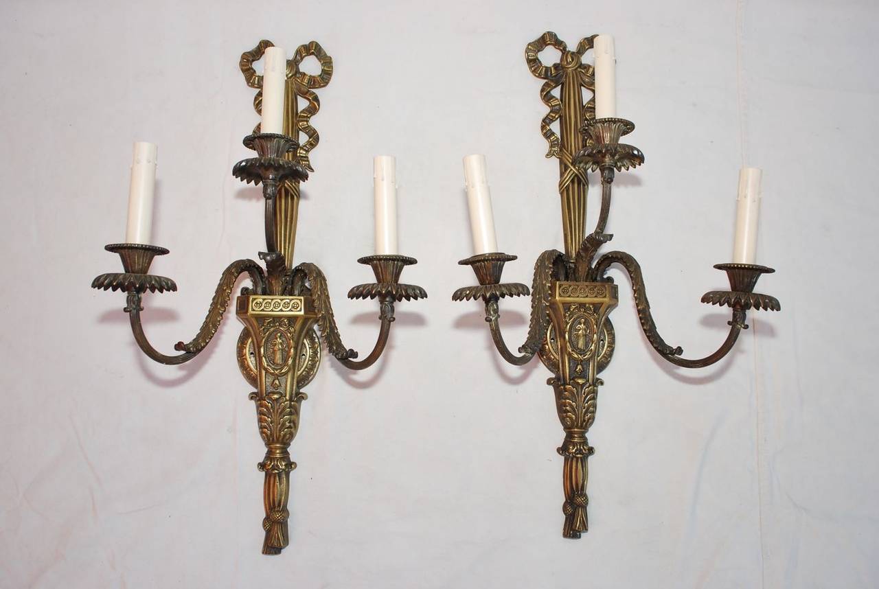 Large Pair of French Bronze Sconces Louis XV Style ( with one more pair ) In Good Condition For Sale In Los Angeles, CA
