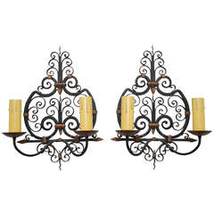 Pair Of French 1920 Wrought Iron Sconces