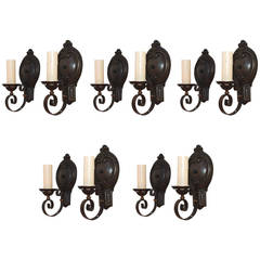 Antique Set of Ten 1920 Cast Iron and Wrought Iron Wall sconces