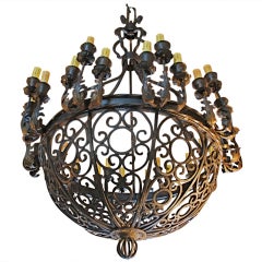 Exceptional and very rare imposing  1920 wrought iron chandelier