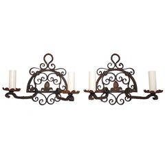 Pair of French 1920 Wrought Iron Sconces